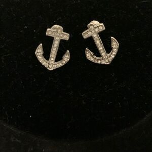 Earrings‎ Anchors Silver Rhinestone Nautical Coastal Boating old money
